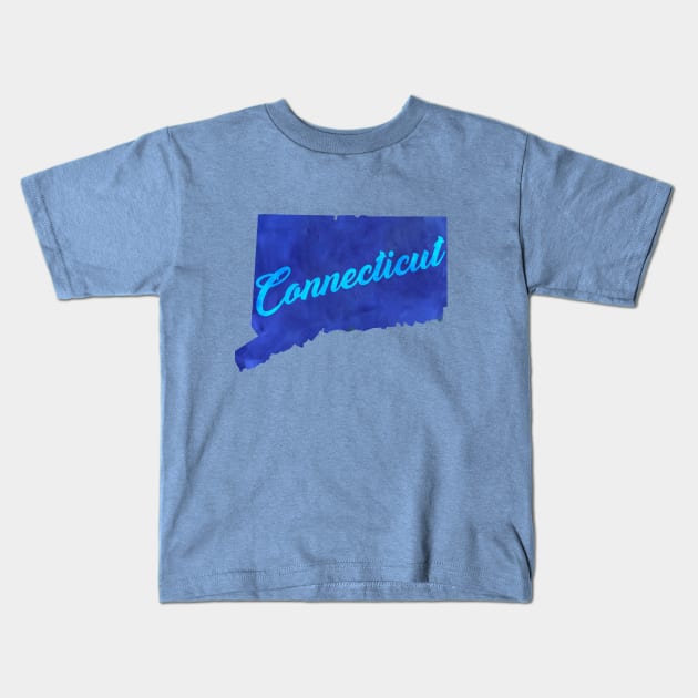 The State of Connecticut - Blue Watercolor Kids T-Shirt by loudestkitten